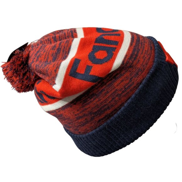 Fanatics Orange & Navy Pom-Pom Beanie Hat 100% Acrylic One Size Fits Most NWT - Picture 2 of 9